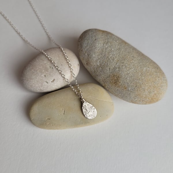 Silver Pebble Pendant, Small Recycled Sterling Silver Necklace