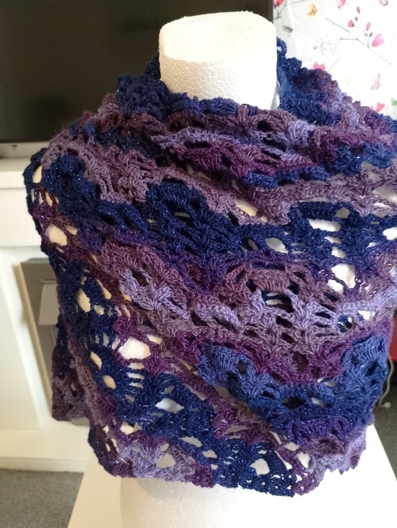 Lost Souls Shawl in purple and blue 