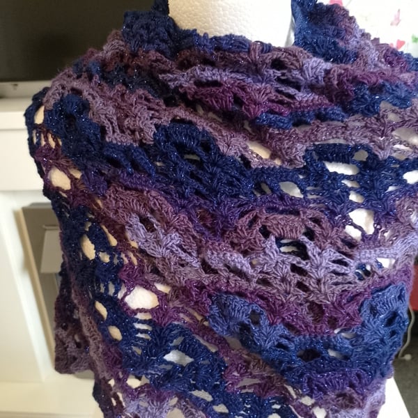 Lost Souls Shawl in purple and blue 