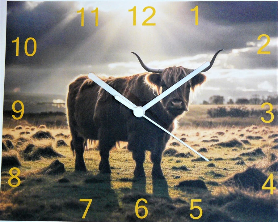 long haired highland cow wall hanging clock highland cow