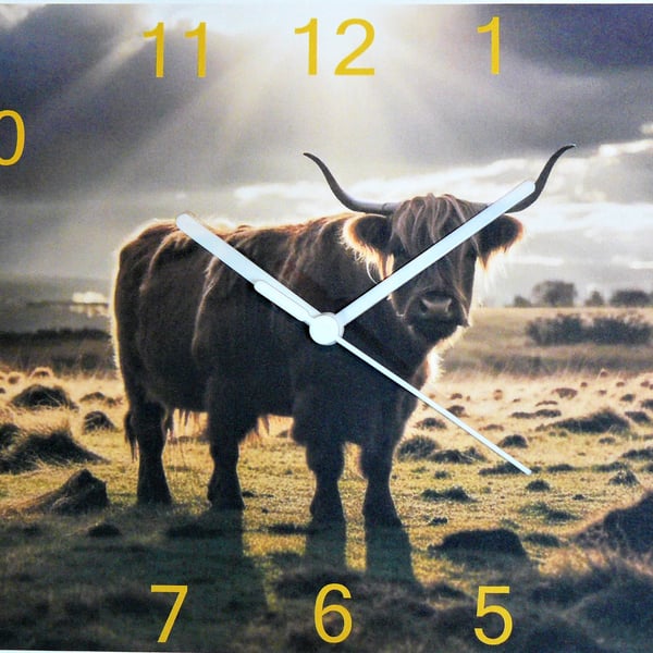 long haired highland cow wall hanging clock highland cow