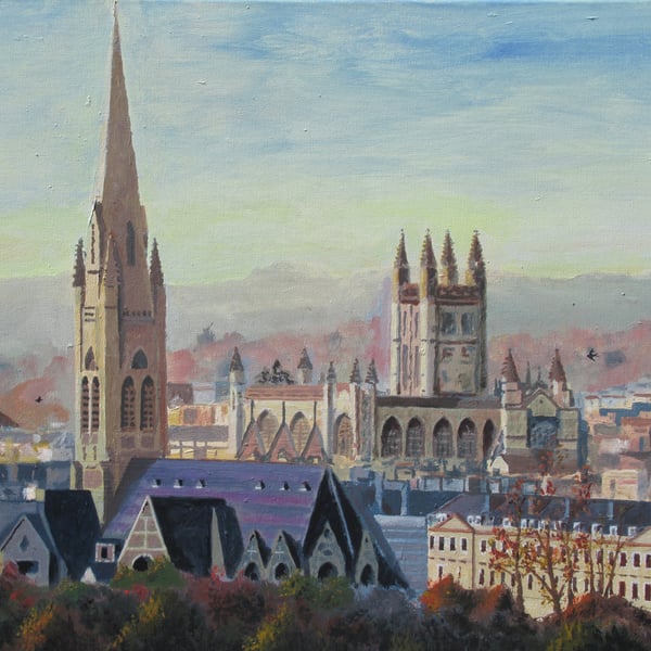 Bath Rooftops, Somerset, Giclee print copy of original art, Decor for home