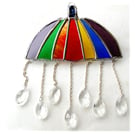 Umbrella Suncatcher Stained Glass Handmade Crystal Raindrops Rainbow