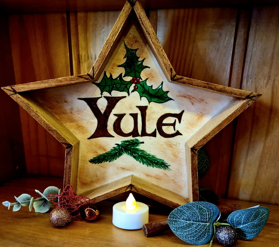 Wooden Star Yule Decorative Candle Tray