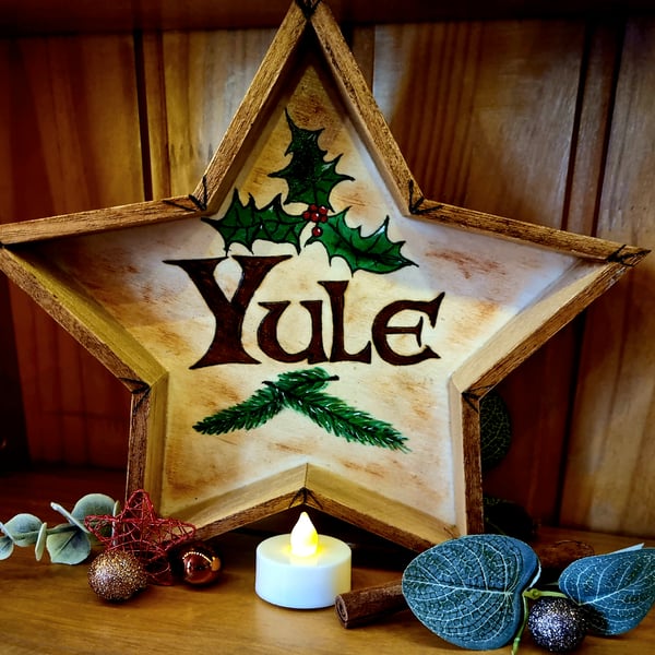 Wooden Star Yule Decorative Candle Tray