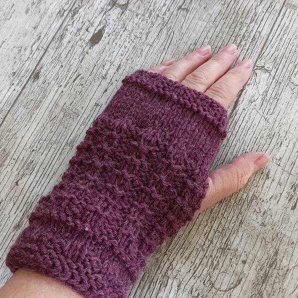 Knitted fingerless  gloves, womens aran  gloves