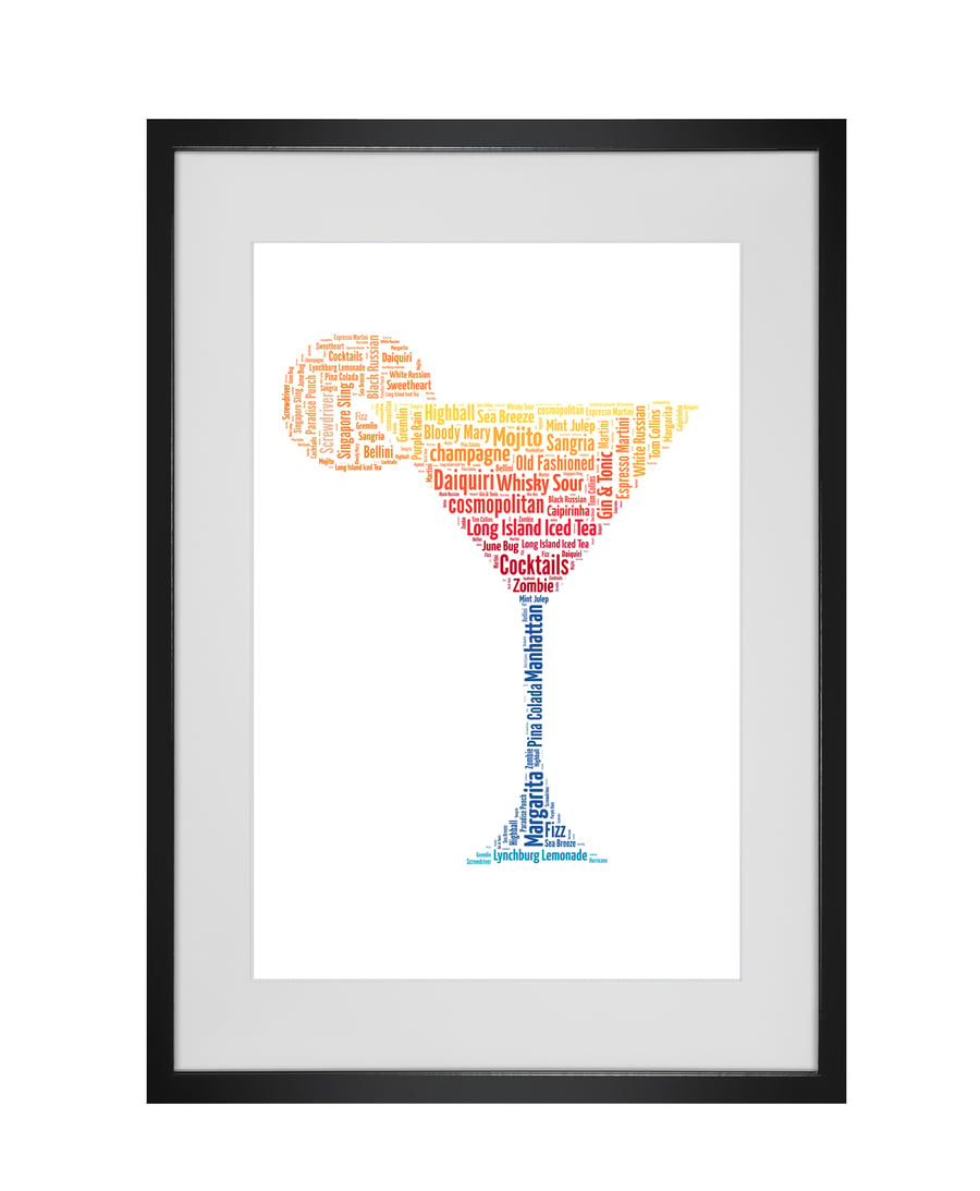 Personalised Cocktail Glass with slice of orange Design Word Art Gifts 