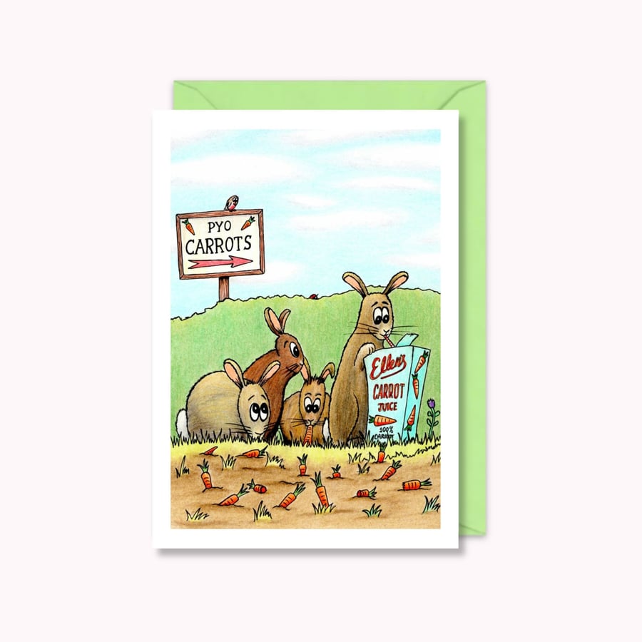 Whimsical Rabbit Greeting Card: Hand-Drawn Cute Bunnies (224)