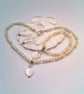 Cream Pearl Necklace Bracelet and Earrings With Shell Heart Beads, Gift for Her - Image 1