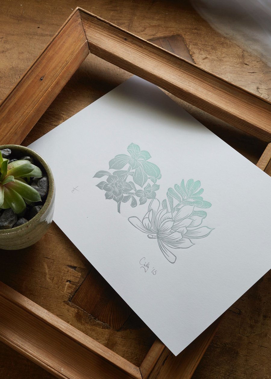 Limited edition Succulents lino print