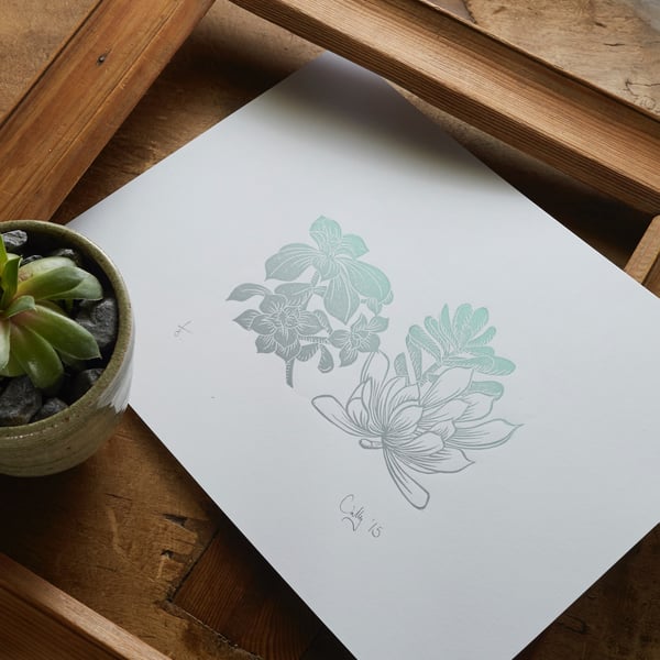 Limited edition Succulents lino print