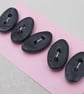 5 Small Oval Coal Black Ceramic Buttons - Image 2