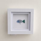 Sea Glass Fish Wall Art - Handmade 10 x 10 cm Shadow Box Frame
