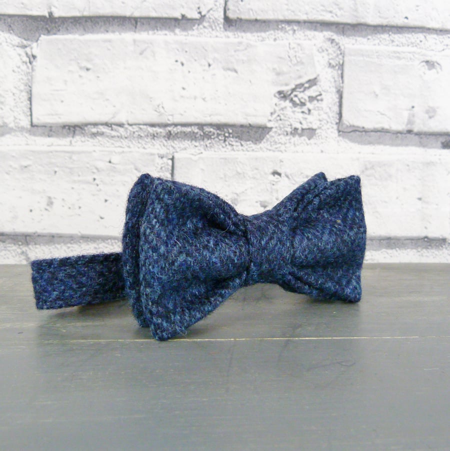 Boys Bow Tie - Navy Yorkshire Herringbone Tweed 