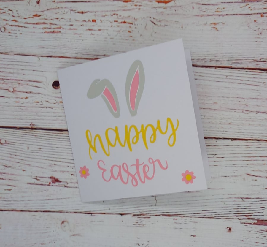 Happy Easter Greetings Card, Cute Bunny Ears Easter Card