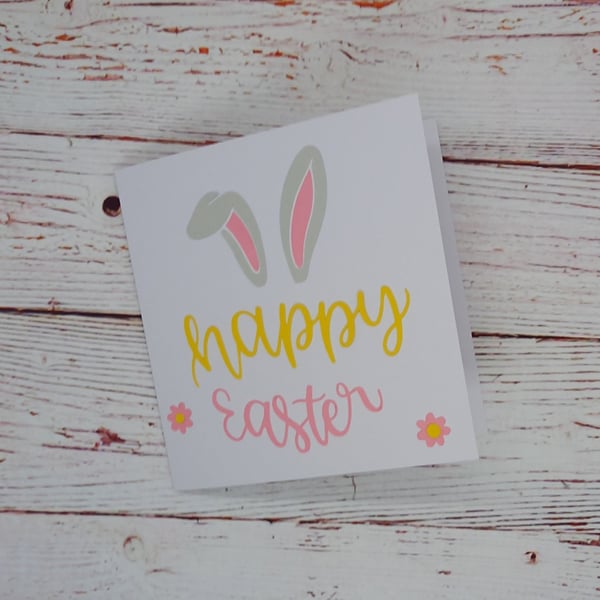 Happy Easter Greetings Card, Cute Bunny Ears Easter Card