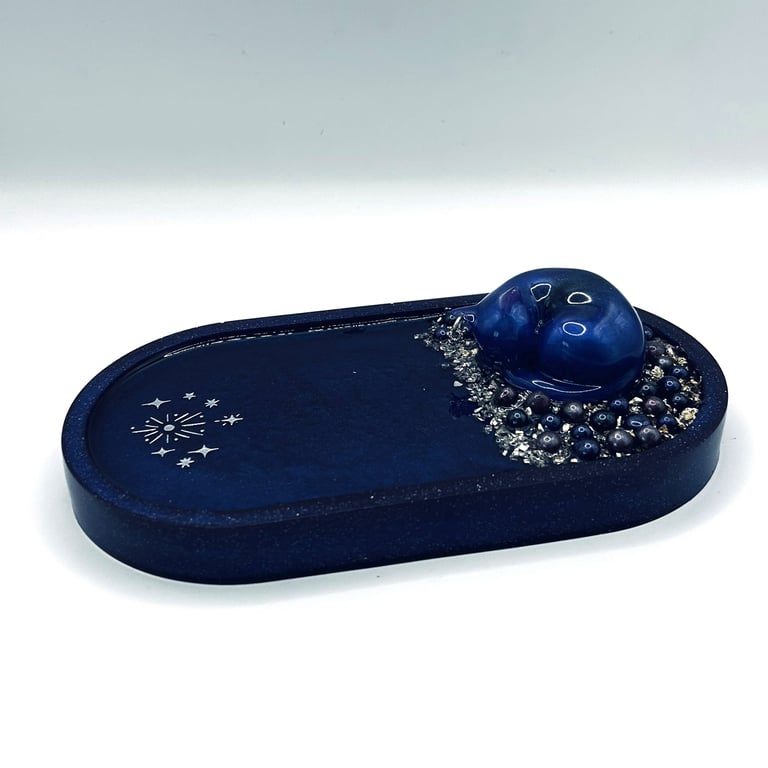Celestial Resin Tray with Sleeping Feline Spirit - The Dreaming
