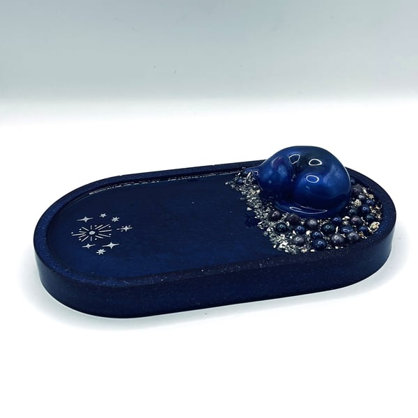Celestial Resin Tray with Sleeping Feline Spirit - The Dreaming