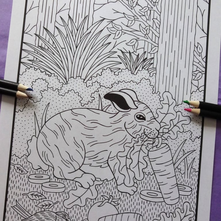 Rabbit Woodland Animal A4 Colouring Page Printable JPG by S Godwin Studio