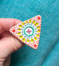 SALE Handmade Ceramic Triangular Spring Mandala brooch - Image 1