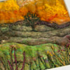 Goathland sunset landscape with tree wet felting. 