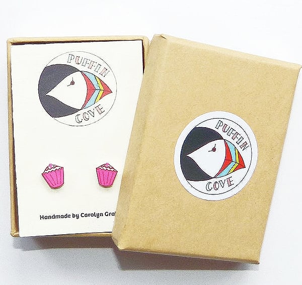 Pink Cupcake Earrings, Pink Cake Studs, Gift for Her, For Mum, Jewellery, 