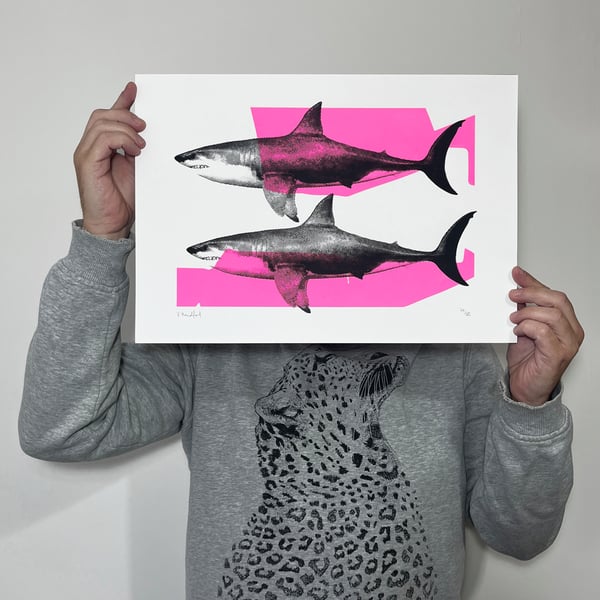 Screen Printed Shark Poster - Shark Tank (Neon Pink and Black)