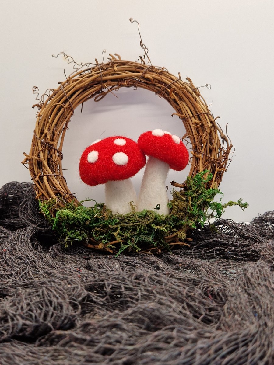 Needle felt Toadstool Rattan Wreath 6 inch