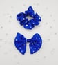 Royal blue holographic satin clip on bow and scrunchie set.   - Image 5