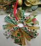 Fabric Mini wreath, green gold ribbon eco friendly christmas home decoration - Image 1