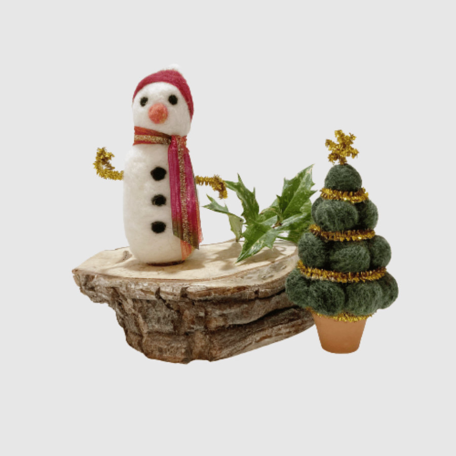 Snowman christmas decoration, needle felted