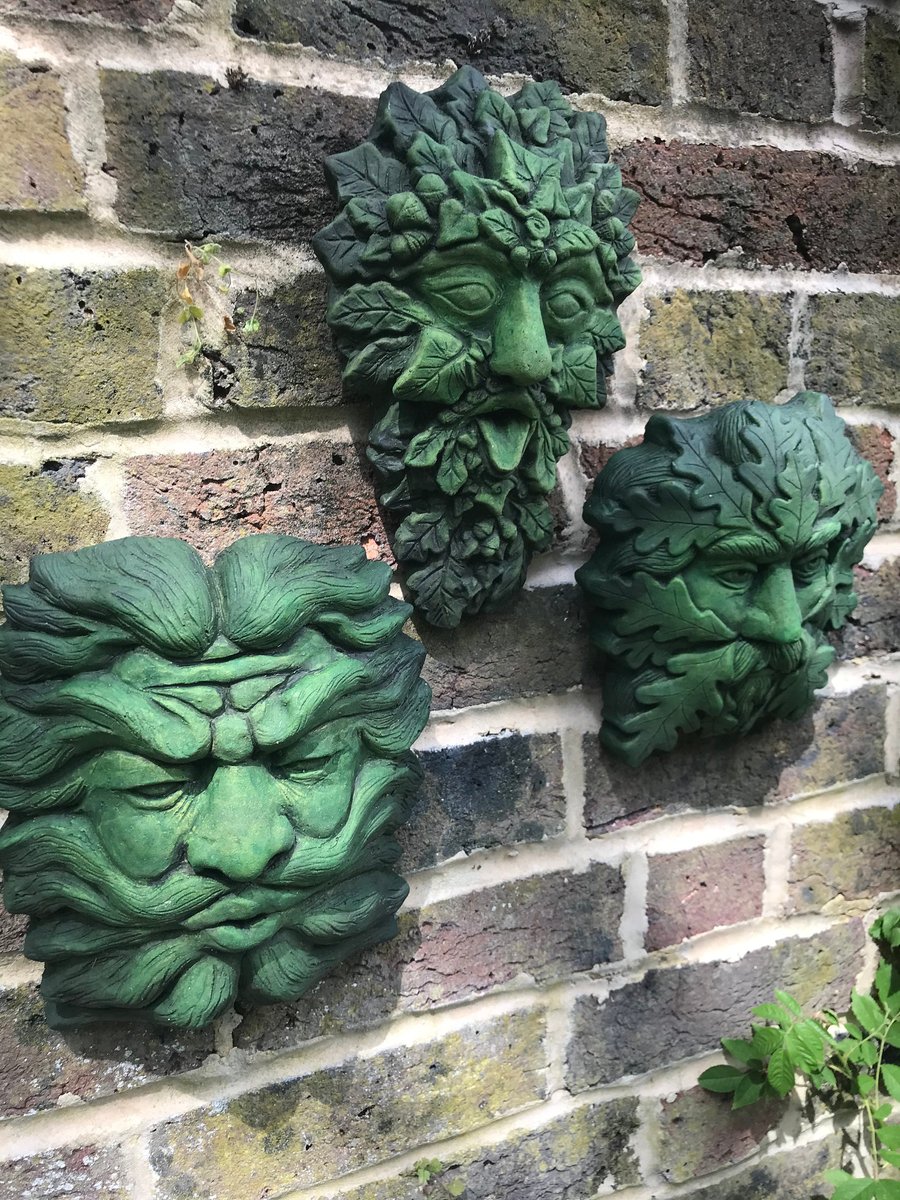 Gaelic Set of 3 Green Man plaques plus Free Pocket Green Man