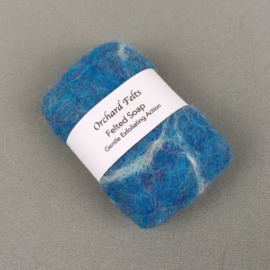 Felted pebble soap, blue with white veins
