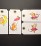 Set of four hand-painted Christmas gift labels using Penny Black stamps - Mice