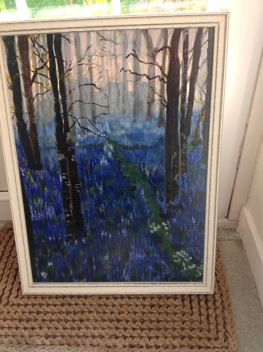 Acrylic painting bluebell wood