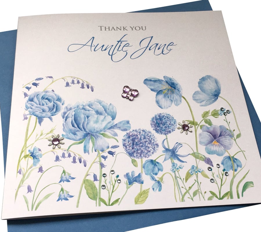 Personalised Handmade Blue Meadow Thank You Get Well etc Card
