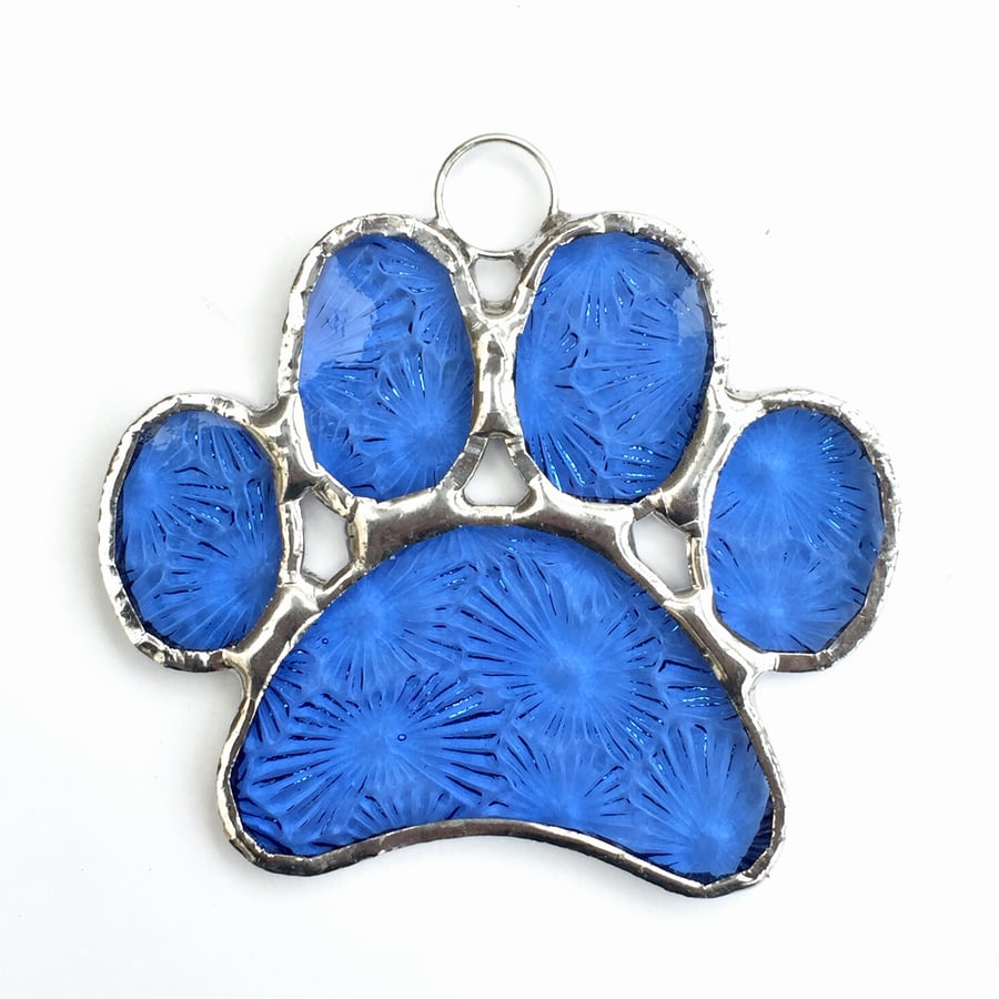 Stained Glass Paw Print Suncatcher - Handmade Hanging Decoration - Pale Blue