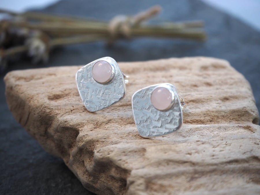 Rose Quartz Studs, Silver Stud Earrings, Silver Earrings, ARC Jewellery