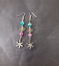 Silver frosty themed snowflake charm dangle earrings  - Image 3