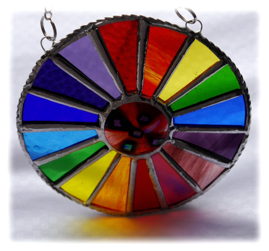Summer Solstice Rainbow Burst Suncatcher Stained Glass Handmade 017