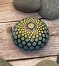 Yellow Green Blue Dot Mandala Sphere Art Stone Hand Painted Acrylic Unique