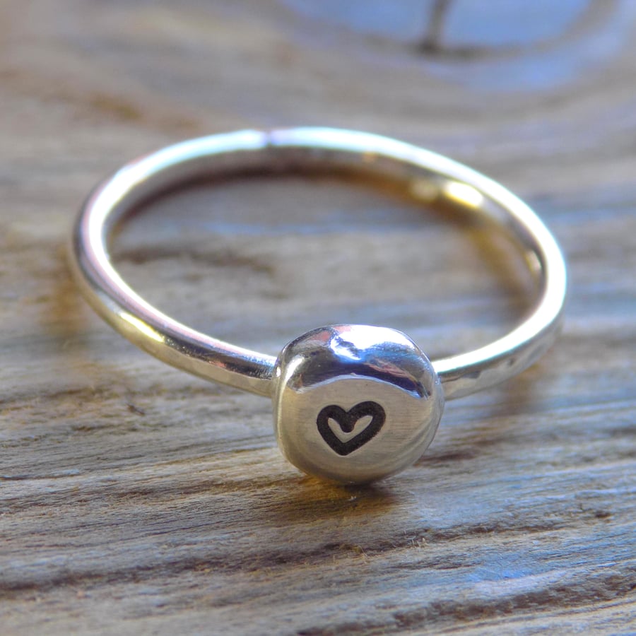 Sterling silver stamped 'heart' skinny ring UK L 