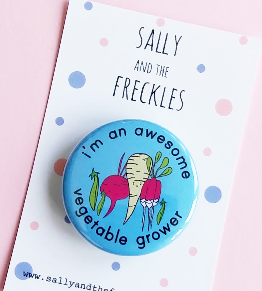 badge - i'm an awesome vegetable grower  - 38mm pin badge 
