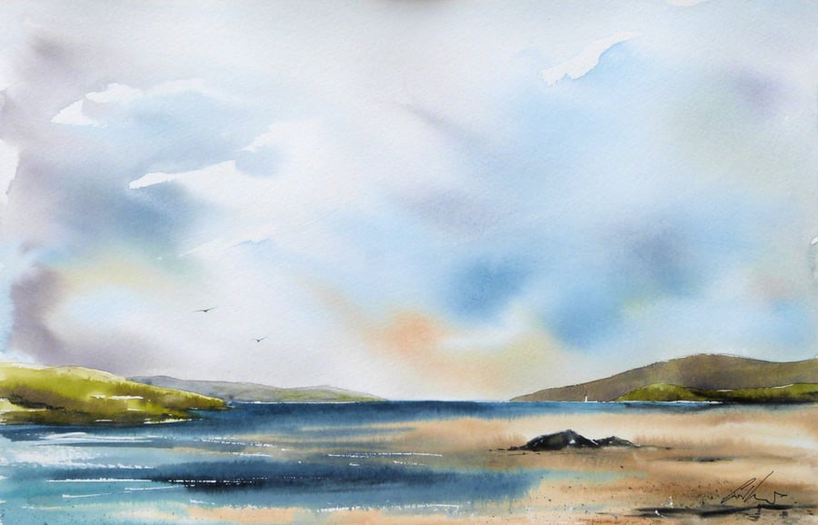 Low Tide, Original Watercolour Painting. 