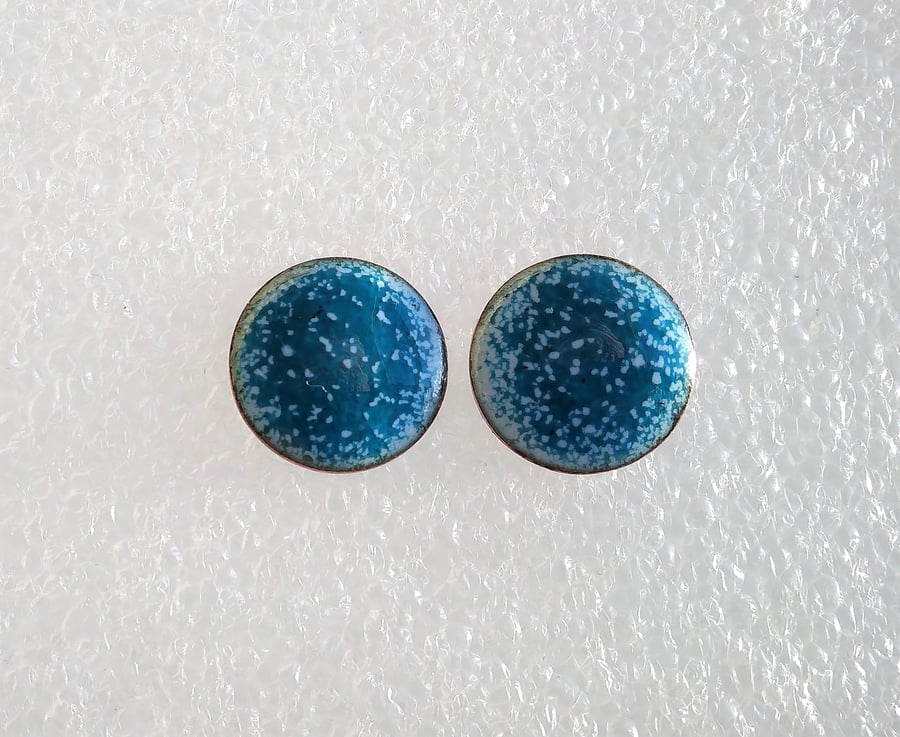 Dark turquoise stud earrings in enamelled copper 276