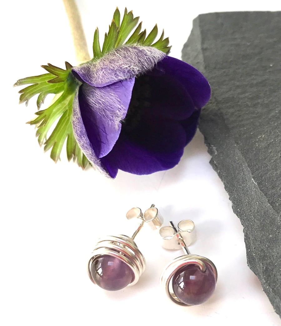 Sterling Silver Amethyst Stud Earrings