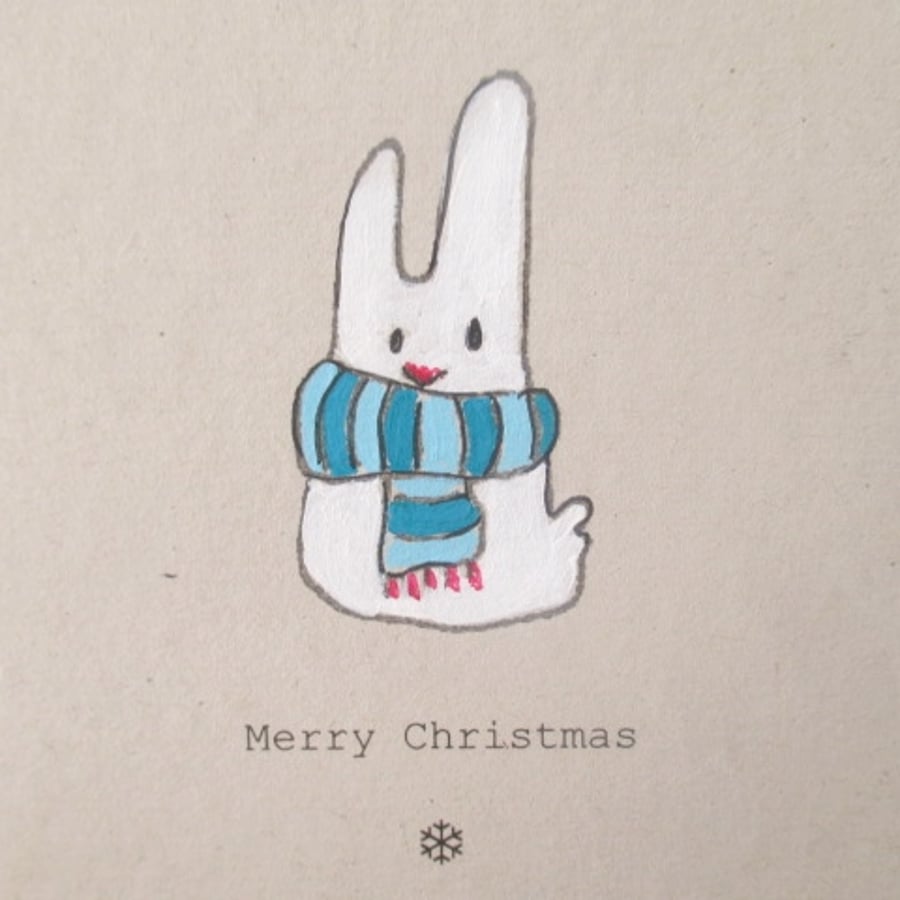 SALE Hand-painted Christmas card, "Arctic Alfie" Arctic Hare, recycled