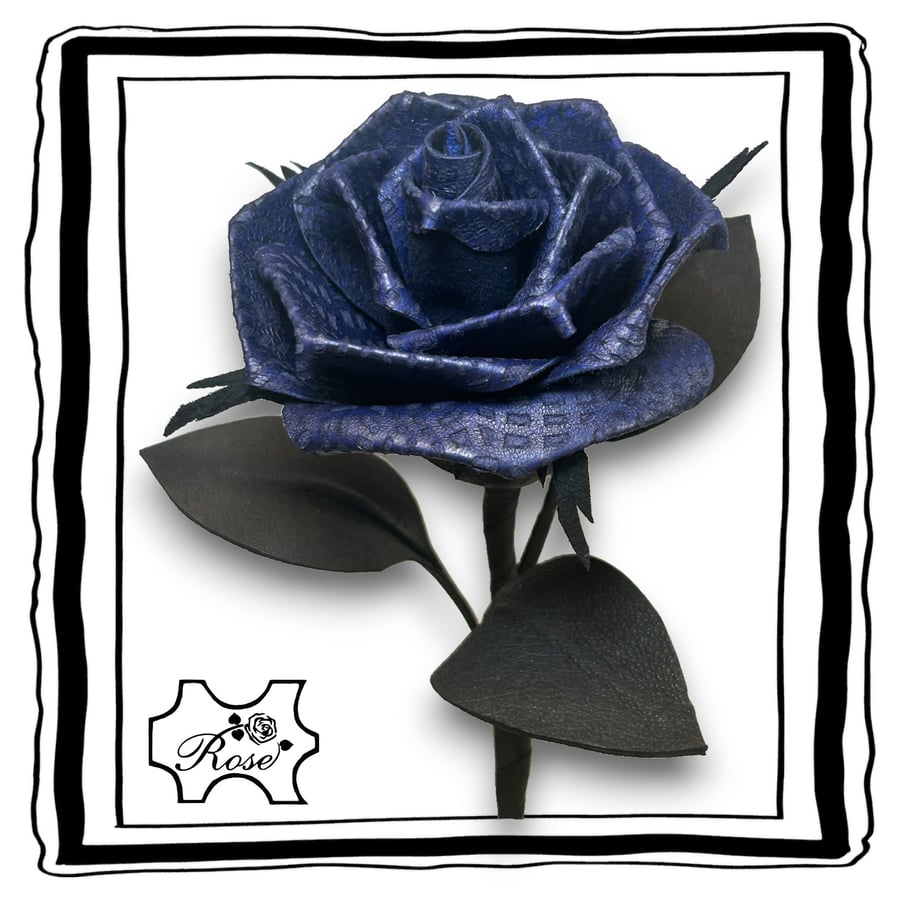 Dark blue leather rose - Fabulous floral gift!