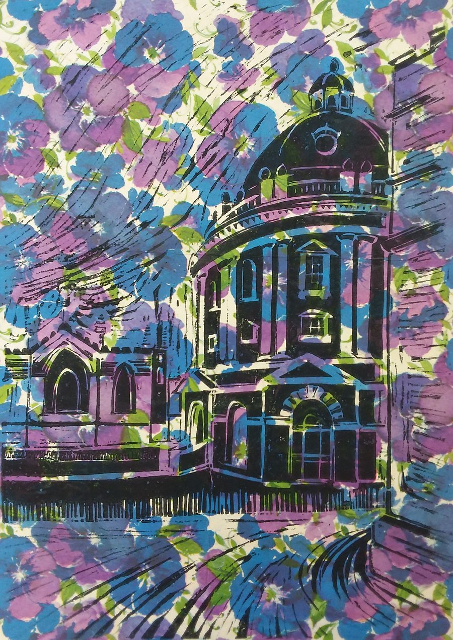 Radcliffe Camera Oxford - linoprint on floral