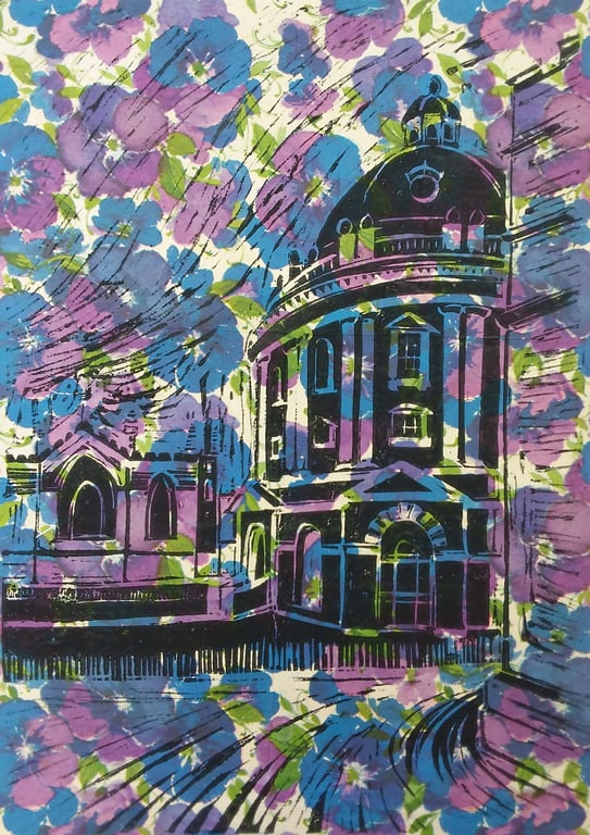 Radcliffe Camera Oxford - linoprint on floral